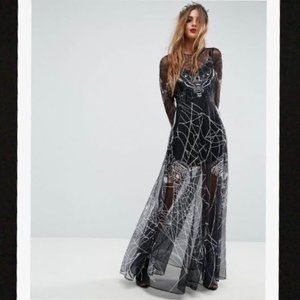 ASOS Halloween Moth Spider Web Tulle Maxi Dress